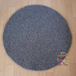 Felt Ball Rug Dark Natural Earth Tone, Handmade Wool - thumbnail 4