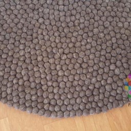 Felt Ball Rug Dark Natural Earth Tone, Handmade Wool - thumbnail 3