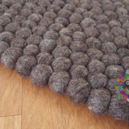 Felt Ball Rug Dark Natural Earth Tone, Handmade Wool - thumbnail 2