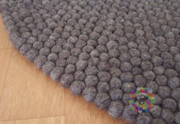 Felt Ball Rug Dark Natural Earth Tone, Handmade Wool - thumbnail 1