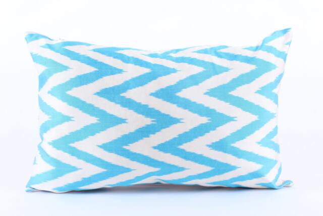 Ikat Silk Velvet Pillow 16x24 - Handmade Boho Cushion Cover Turkish Home Decor Accent - image 1