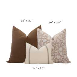 Neutral Pillow Cover Set Brown, Floral, Grain Sack - Handwoven Cotton & Linen - thumbnail 2