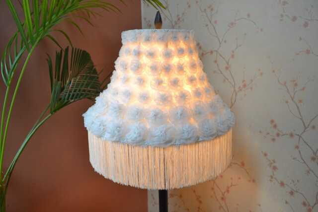 Handmade White Flower Lampshade With Rayon Fringe - image 1