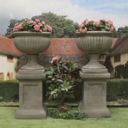 Pair Of Royal Sussex Urns On Panel Plinths - thumbnail 3