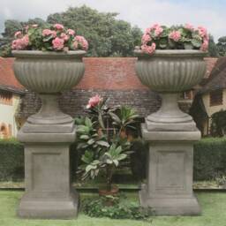 Pair Of Royal Sussex Urns On Panel Plinths - thumbnail 2