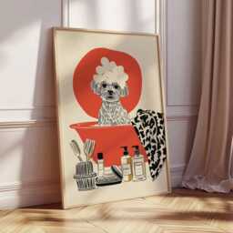 Funny Dog Wall Art Print, Puppy in Bathtub Poster, Whimsical Bathroom Decor With Soap & Spa Pet Artwork - thumbnail 2