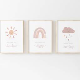 Sun Rainbow Cloud Prints-Set Of 3, You Are My Sunshine Print, Baby Girl Nursery Wall Art, Sleep Neutral - thumbnail 3