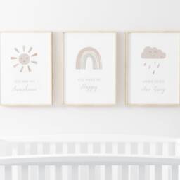 Sun Rainbow Cloud Prints-Set Of 3, You Are My Sunshine Print, Baby Girl Nursery Wall Art, Sleep Neutral - thumbnail 2