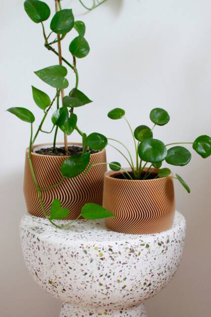 Set Of 2 Large Wood-Printed Planters Ribbed Indoor Plant Pots Mayla - image 1