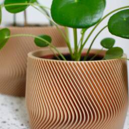 Set Of 2 Large Wood-Printed Planters Ribbed Indoor Plant Pots Mayla - thumbnail 3