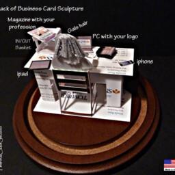 Business Card Sculpture Handmade Office Desk Diorama With Glass Dome - thumbnail 4