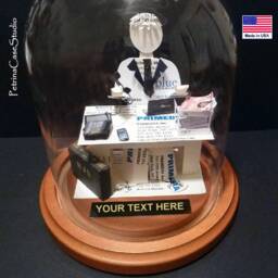 Business Card Sculpture Handmade Office Desk Diorama With Glass Dome - thumbnail 2
