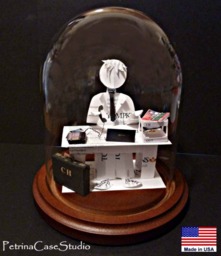 Business Card Sculpture Handmade Office Desk Diorama With Glass Dome