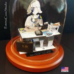 Business Card Sculpture Handmade Office Desk Diorama With Glass Dome - thumbnail 3