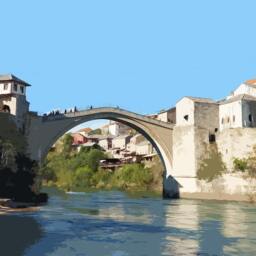 Mostar Travel Poster - Retro Vintage Style Bosnia & Herzegovina Art Print, Artwork, Homeware, Postcard, Mostar Bridge - thumbnail 2