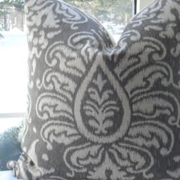 Sale-Ikat Decorative Pillow Cover - Designer Fabric -Throw Pillow- Ikat Medallion-Brindle Grey/Ivory - thumbnail 3