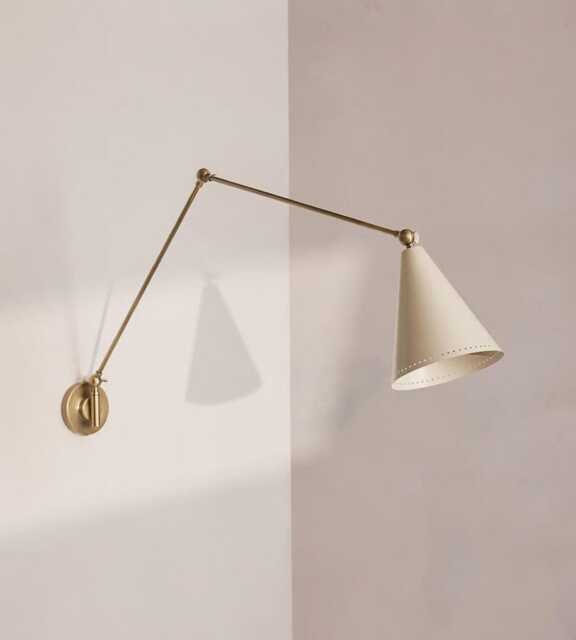 Modern Brass Adjustable With Cream Cone Shade Swing Arm Sconce, Wall Lamp Luxury Home Office Bright Light - image 1
