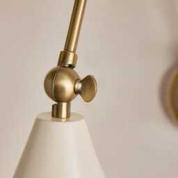 Modern Brass Adjustable With Cream Cone Shade Swing Arm Sconce, Wall Lamp Luxury Home Office Bright Light - thumbnail 3
