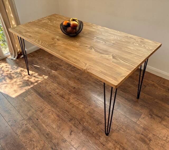Dining Table Solid Wood Handmade With Stylish Hairpin Legs - image 1