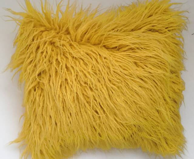Mongolian Faux Fur Pillow Cover, Mustard Yellow Throw Yellow - image 1