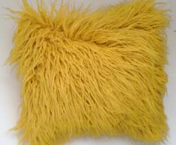 Mongolian Faux Fur Pillow Cover, Mustard Yellow Throw Yellow - thumbnail 1