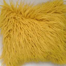 Mongolian Faux Fur Pillow Cover, Mustard Yellow Throw Yellow - thumbnail 3