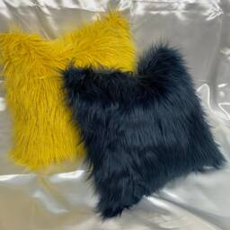 Mongolian Faux Fur Pillow Cover, Mustard Yellow Throw Yellow - thumbnail 2