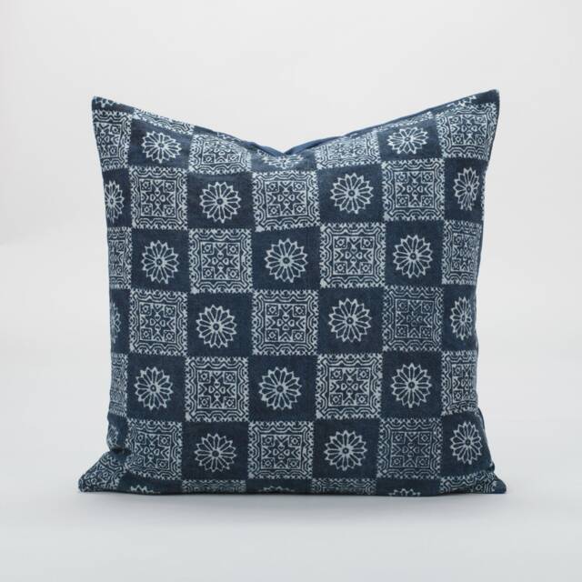 Hmong Indigo Batik Pillow Cover - Ethnic Tribal Cushion - 20x20 - image 1