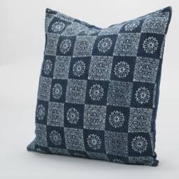 Hmong Indigo Batik Pillow Cover - Ethnic Tribal Cushion - 20x20 - thumbnail 2