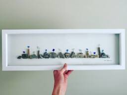 Blue Sea Glass Bird Wall Art - Framed Panoramic Pebble Picture Handmade in Cornwall - thumbnail 1