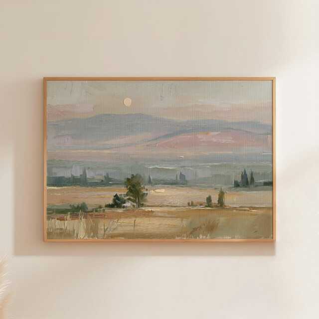 Earthy Landscape Poster, Sage Hills Wall Art, Neutral Field Painting - image 1