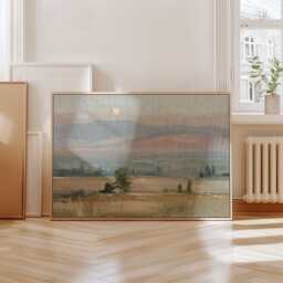 Earthy Landscape Poster, Sage Hills Wall Art, Neutral Field Painting - thumbnail 4