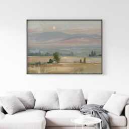 Earthy Landscape Poster, Sage Hills Wall Art, Neutral Field Painting - thumbnail 2