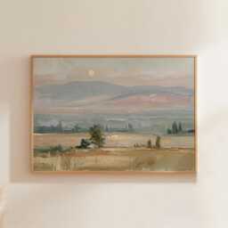 Earthy Landscape Poster, Sage Hills Wall Art, Neutral Field Painting - thumbnail 1
