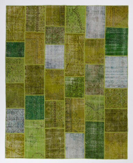 8' X 10' - 245 305 cm Handmade Turkish Patchwork Rug, Green & Yellow - image 1