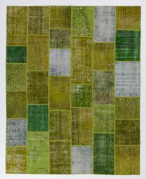 8' X 10' - 245 305 cm Handmade Turkish Patchwork Rug, Green & Yellow - thumbnail 1