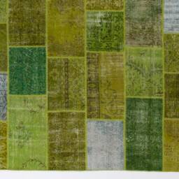 8' X 10' - 245 305 cm Handmade Turkish Patchwork Rug, Green & Yellow - thumbnail 2