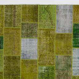 8' X 10' - 245 305 cm Handmade Turkish Patchwork Rug, Green & Yellow - thumbnail 3
