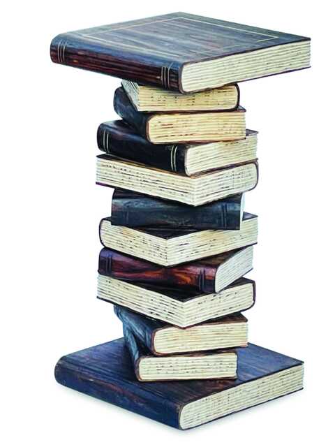 Bookstack Table Extra Large, Tall Hand-Carved Wooden Book Pile 72cm