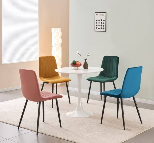 Velvet Dining Chair Set Stripe Pattern Kitchen With Metal Legs - image 1