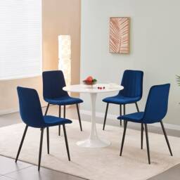 Velvet Dining Chair Set Stripe Pattern Kitchen With Metal Legs - thumbnail 3
