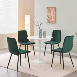 Velvet Dining Chair Set Stripe Pattern Kitchen With Metal Legs - thumbnail 2