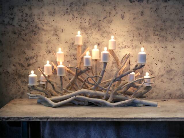 Driftwood 13Cdls Candelabra, Coastal Candleholder, Organic Beach Decoration - image 1