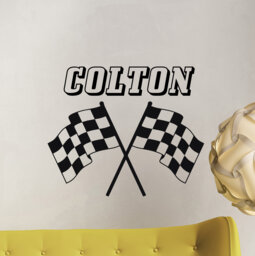 Personalized Name Racing Flags Wall Decal Poster Car Racer Gift Custom Sign Playroom Vinyl Sticker Print Mural Decor Art 4-66 - thumbnail 1