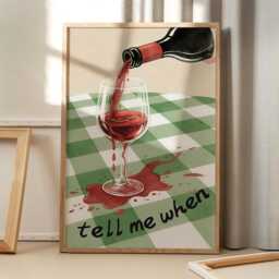 Retro Tell Me When Wine Art Canvas Poster, Kitchen Wall Art, Bar Cart Aesthetic Decor, Home Printed Gift - thumbnail 1