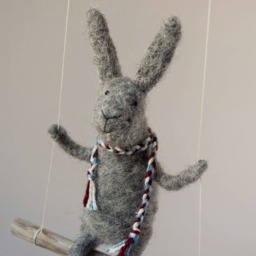 Swinging Bunny, Needle Felted Nursery Decoration, Baby Crib Mobile, Hanging Mobile - thumbnail 2