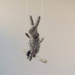 Swinging Bunny, Needle Felted Nursery Decoration, Baby Crib Mobile, Hanging Mobile - thumbnail 3