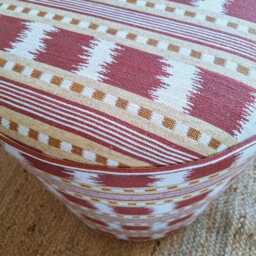 Round Bedroom Stool - Drum Pouffe Upholstered in James Hare Paxton Fabric Geometric Stripe Extra Seating & Side Table - thumbnail 2