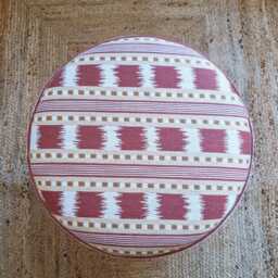 Round Bedroom Stool - Drum Pouffe Upholstered in James Hare Paxton Fabric Geometric Stripe Extra Seating & Side Table - thumbnail 3