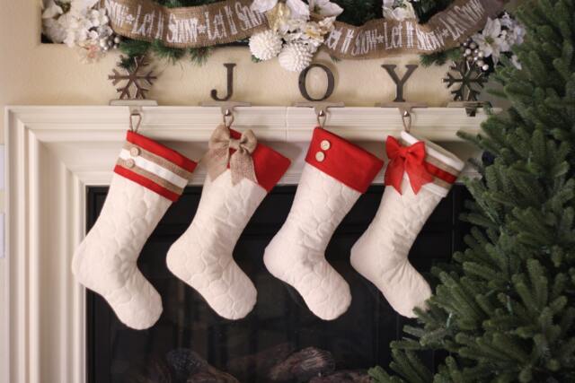 Christmas Stockings With Red Cuffs & Burlap Accents - Set Of Four - 4 - image 1